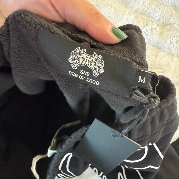 Black Sweatpants with White Graphic Design - Picture 3 of 3